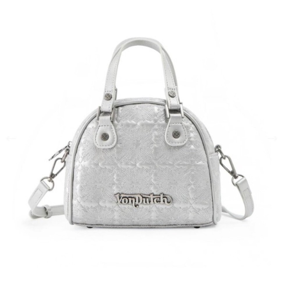 Von‎ Dutch Silver Embossed Quilted Dome Satchel Crossbody Bag